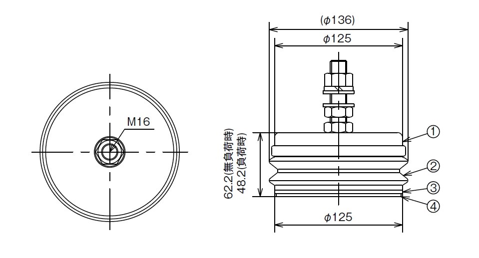 KURASHIKI 倉敷化工 _防震腳座/腳輪_Compo Mount系列　KSC-100L ~ KSC-300L　平面尺寸圖